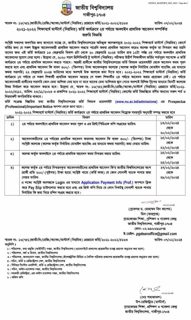 মাস্টার্স ভর্তি ২০২৪